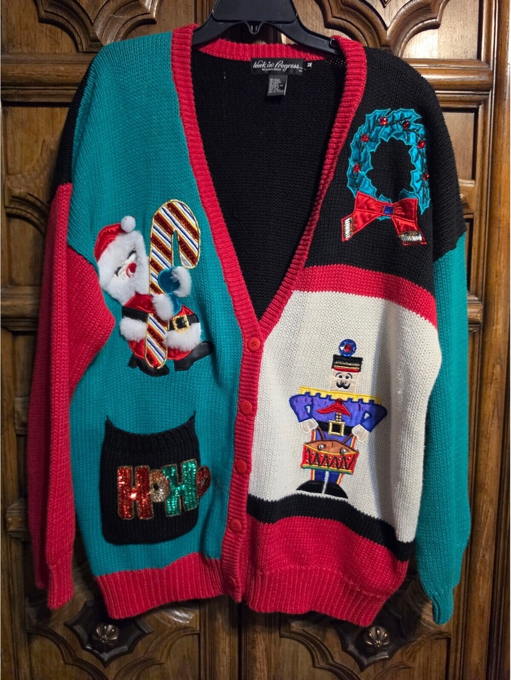 Vintage "Work in Progress by Gladys Bagley" Christmas Cardigan Size 3X